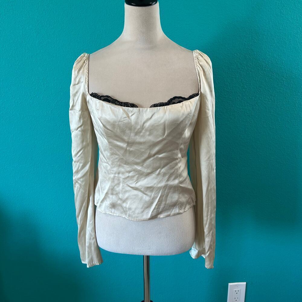 Reformation Silk Rita Top Cream & Black Lace Luxury Chic Soft Womens Size 10 - Picture 5 of 8